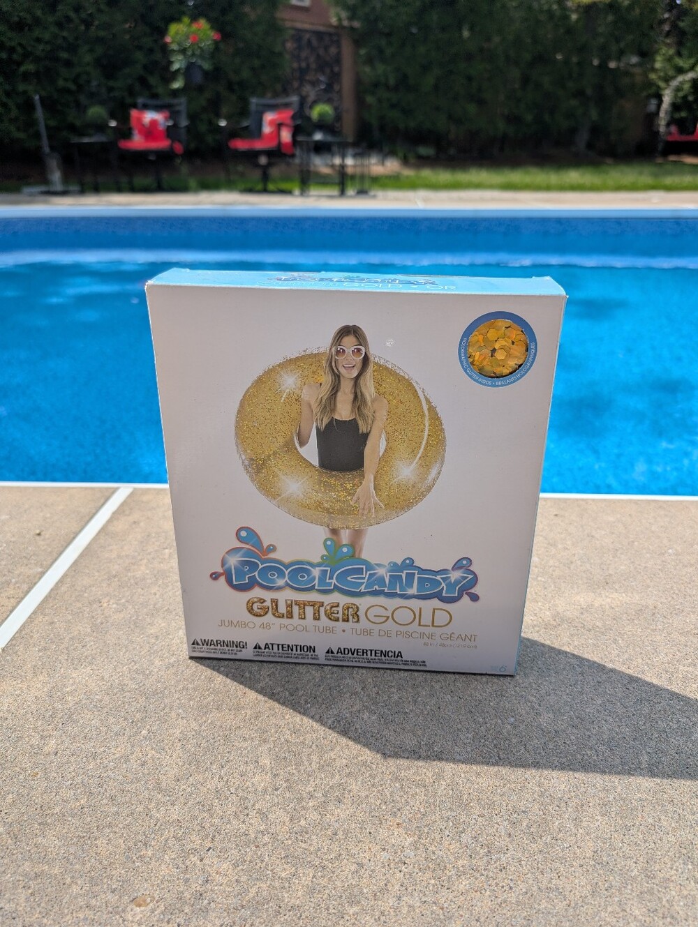 New In Sealed Box  Pool Ring Tube Gold Disco 48" Jumbo Outdoor Water Pool Candy